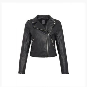 PRIMARK Black Essential Faux Leather Biker Jacket - Size 4